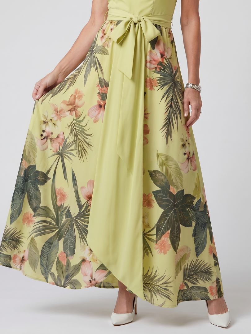 Meadow - Draped Halter Botanical Panel Maxi Dress