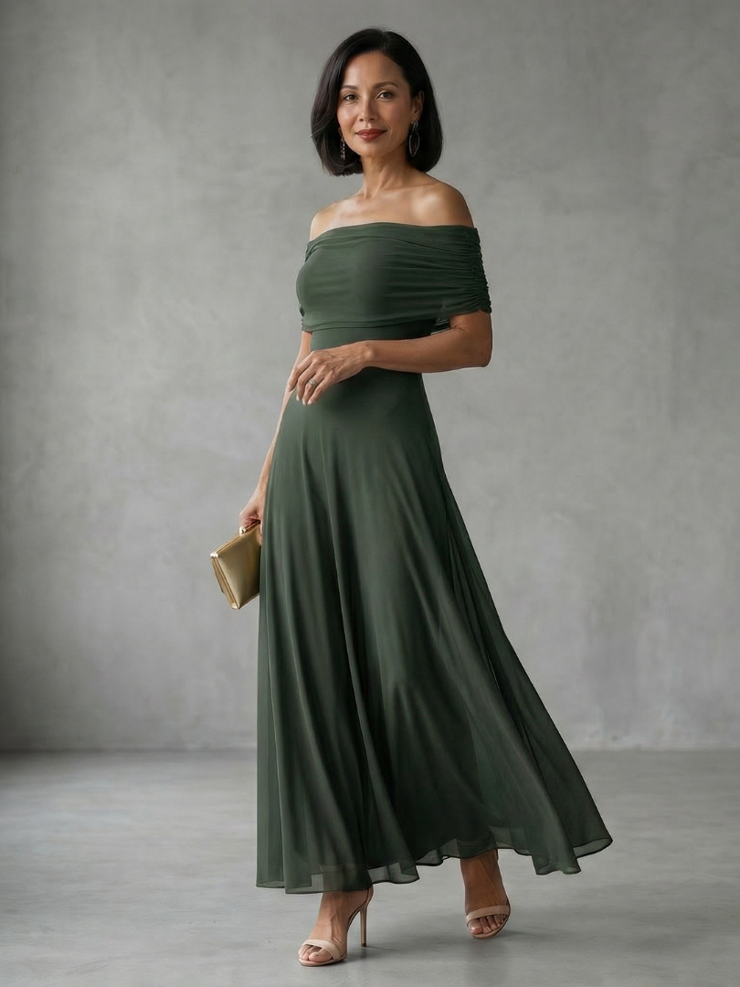 Juni - Off Shoulder Draped Midi Dress