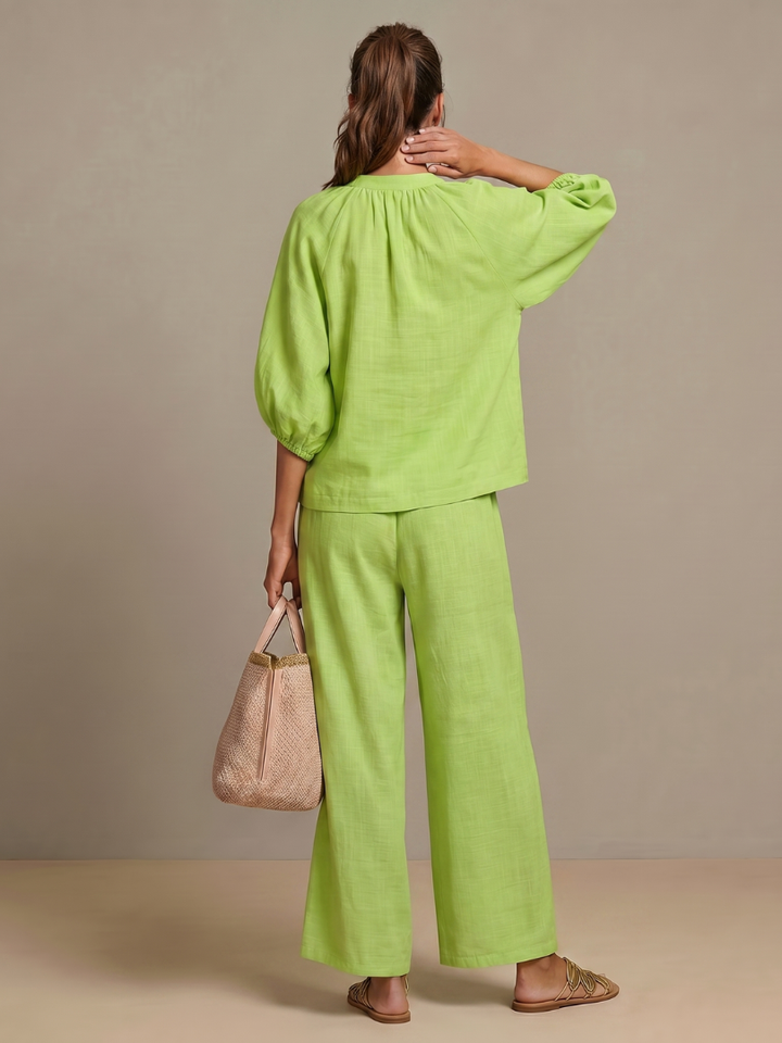 Natalia - Blouson Top met Rits en Brede Pantalon Set