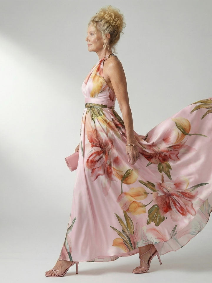 Amiel - Licht Bloemige Maxi Jurk