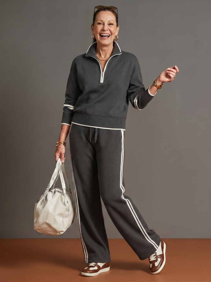 Regen - Zip Hals Lange Mouwen Zijkant Streep Broek Set