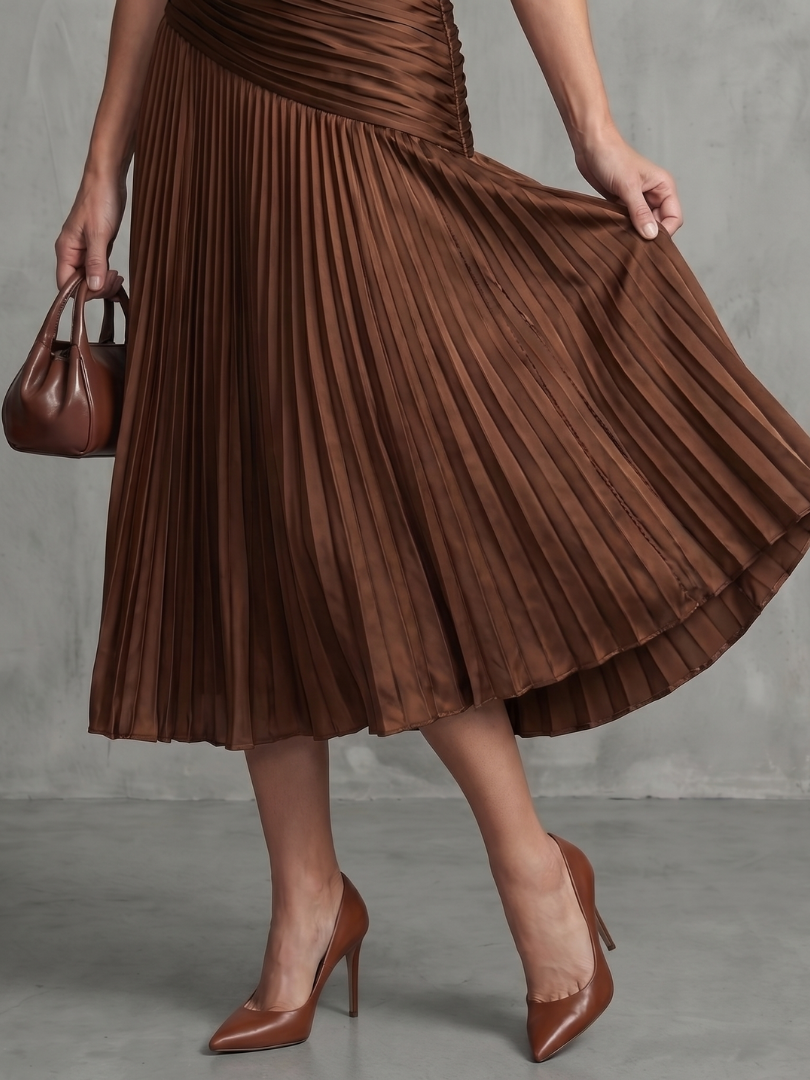 Theodora - Plissé Taille Stripe Midi Jurk