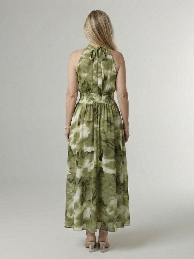 Sylin - Geplooide Halter Midi Jurk