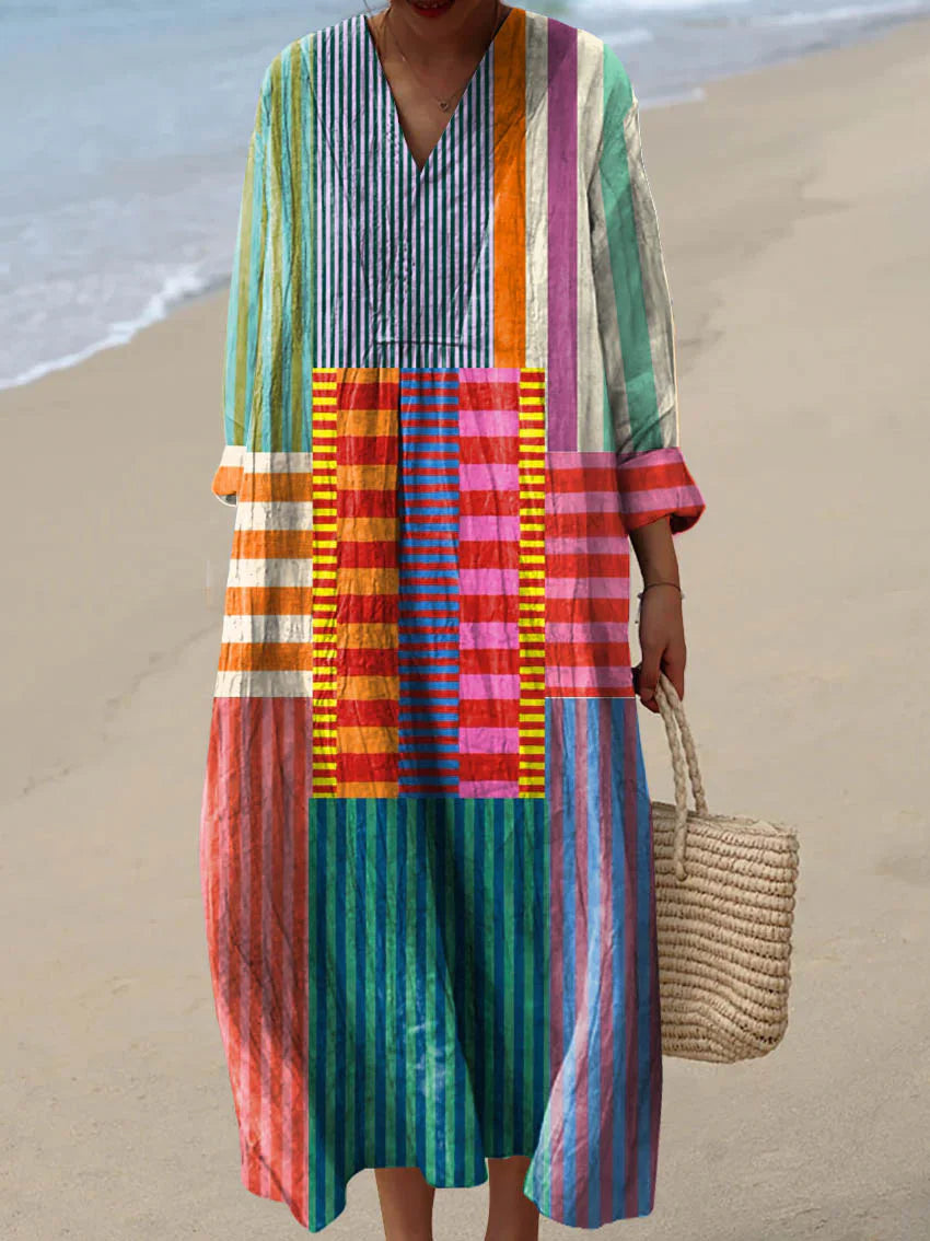 Elara™ - Multicolor Patchwork Maxi Dress