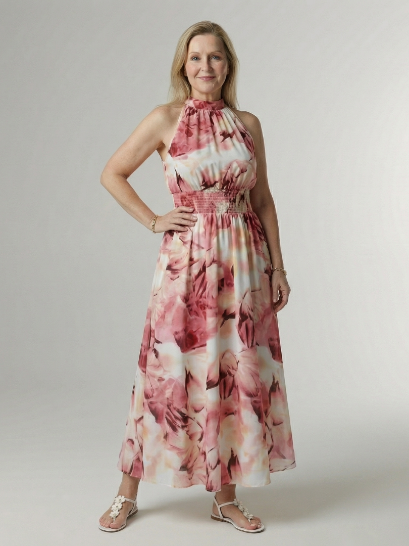 Sylin - Geplooide Halter Midi Jurk
