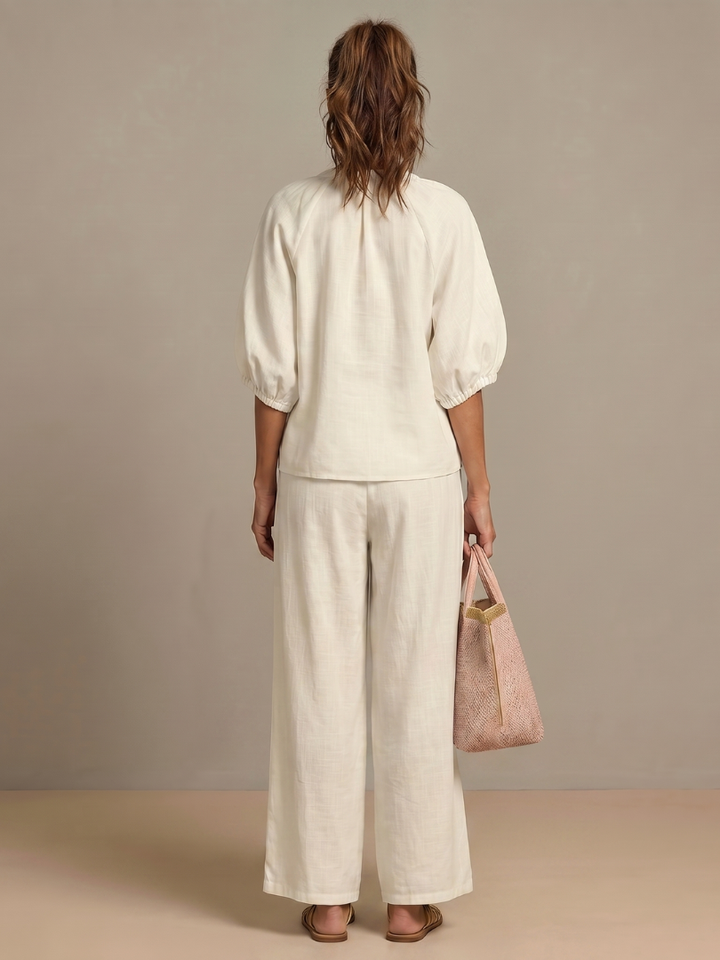 Natalia - Blouson Top met Rits en Brede Pantalon Set