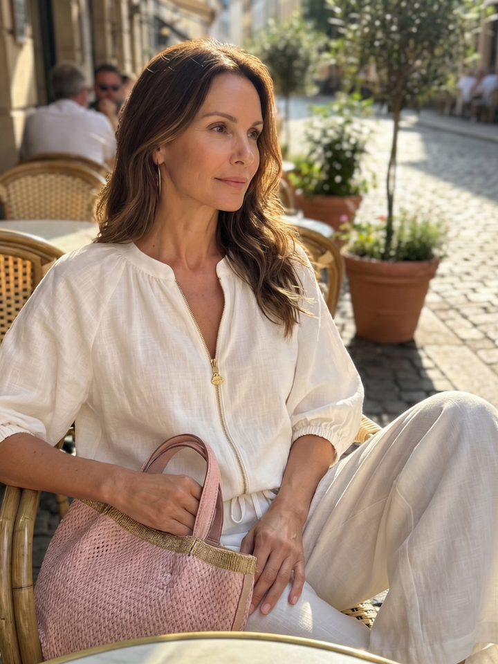 Natalia - Blouson Top met Rits en Brede Pantalon Set