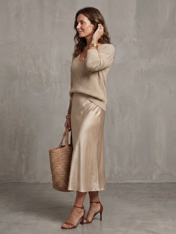 Luciana - Bias Fall Satijnen Rok Brei Laag Set