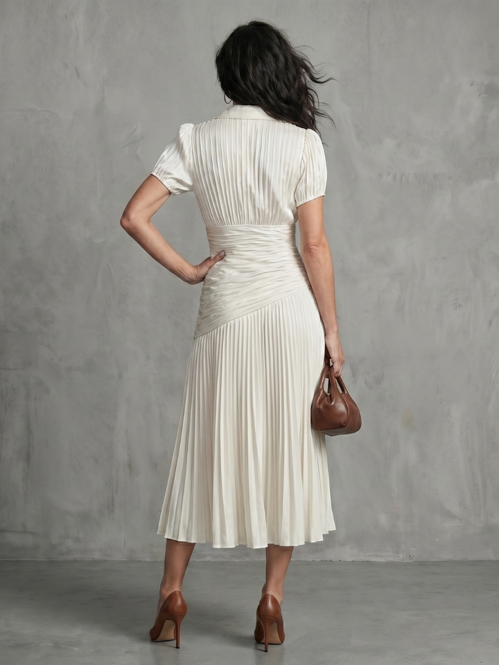 Theodora - Plissé Taille Stripe Midi Jurk