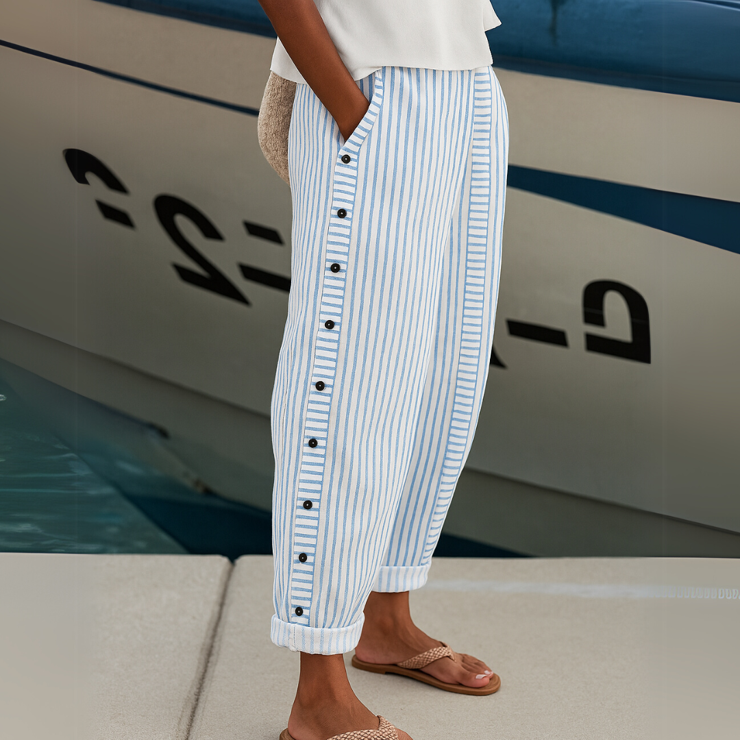 Caitlin - Stijlvolle Gestreepte Broek Met Knopen