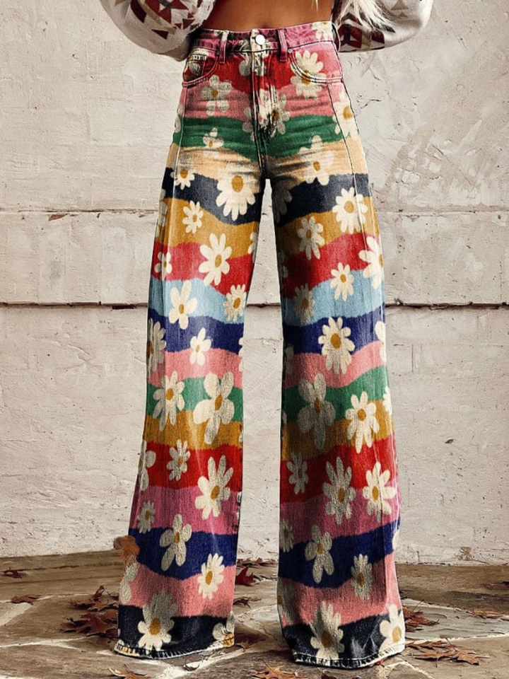 LÉON - Retro Bloemen Broeken Elegant en Comfortabel