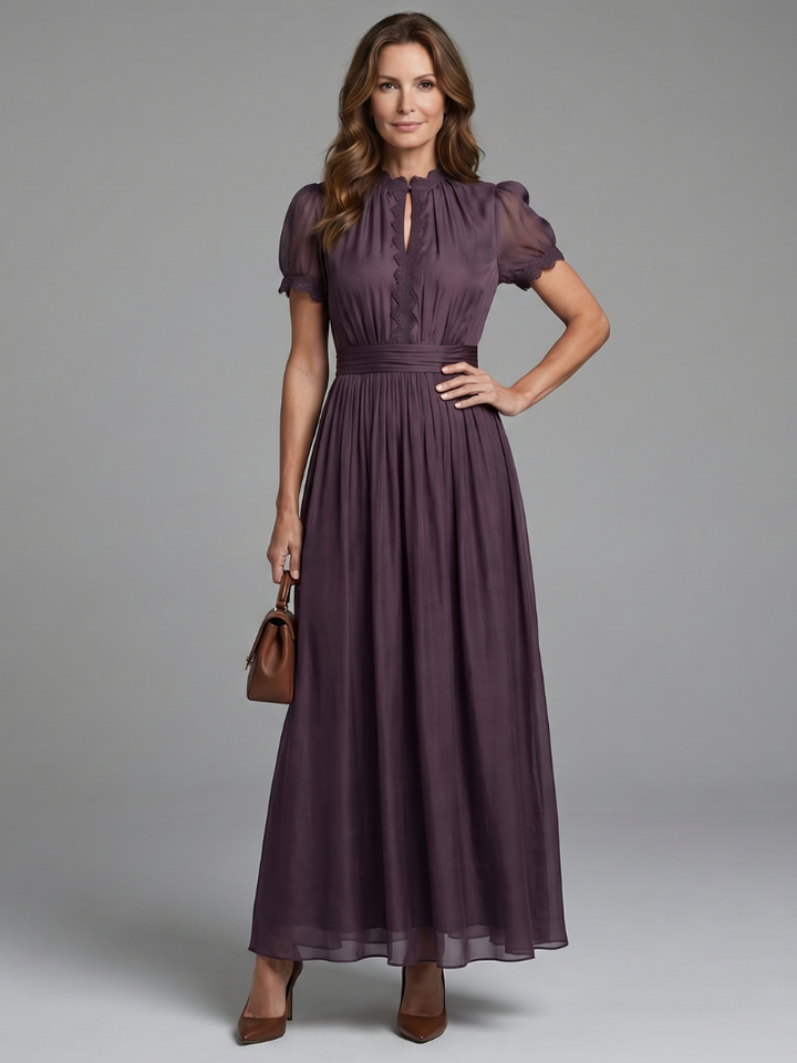 Elia - Maxi Jurk met Gathered Taille en Sleutelgat