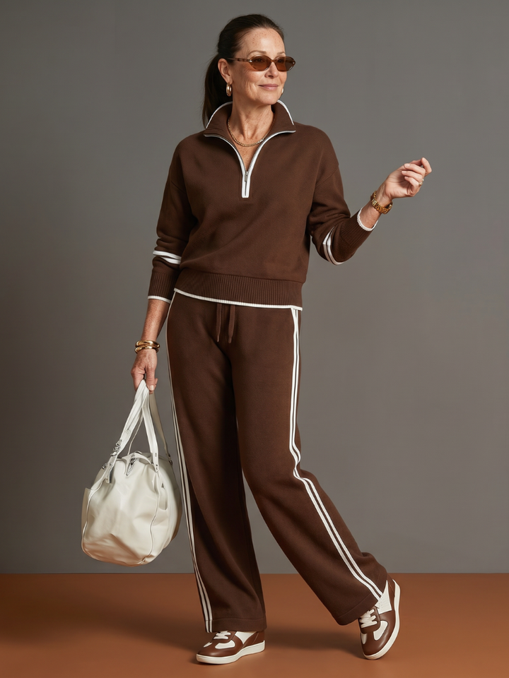 Regen - Zip Hals Lange Mouwen Zijkant Streep Broek Set