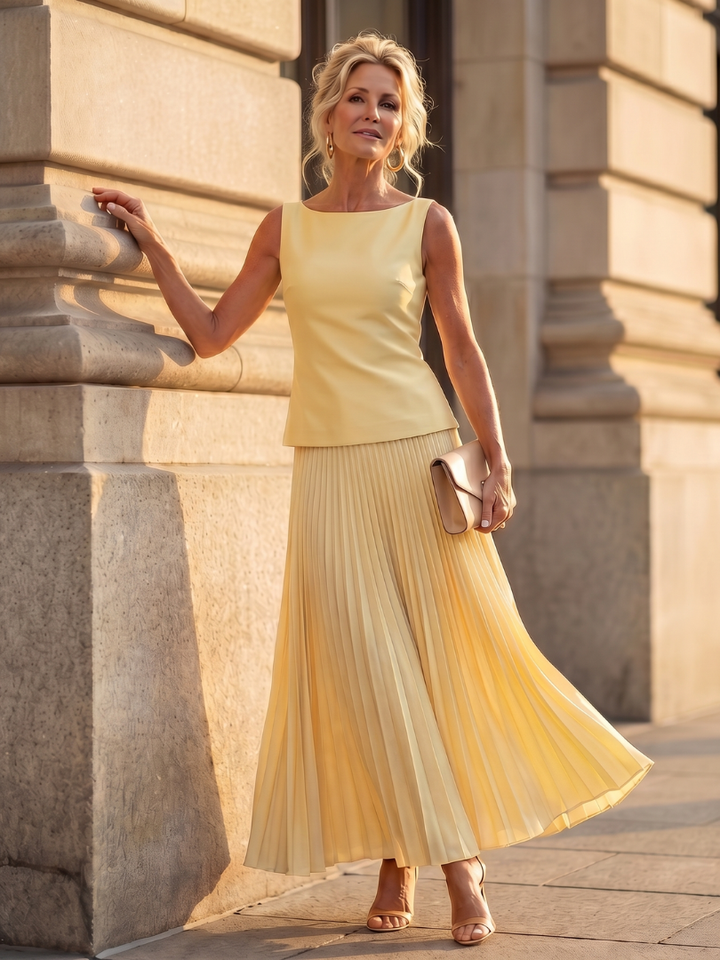 Rhodes - Gestructureerde Bodice Met Plissé Rok Set