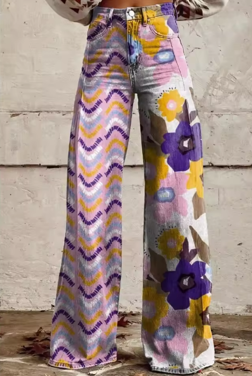 ISADORA - Boho Bloemenbroek met Hoge Taille en Artistiek Comfort voor Festivals