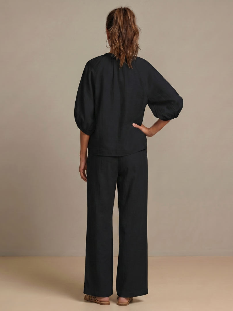 Natalia - Blouson Top met Rits en Brede Pantalon Set