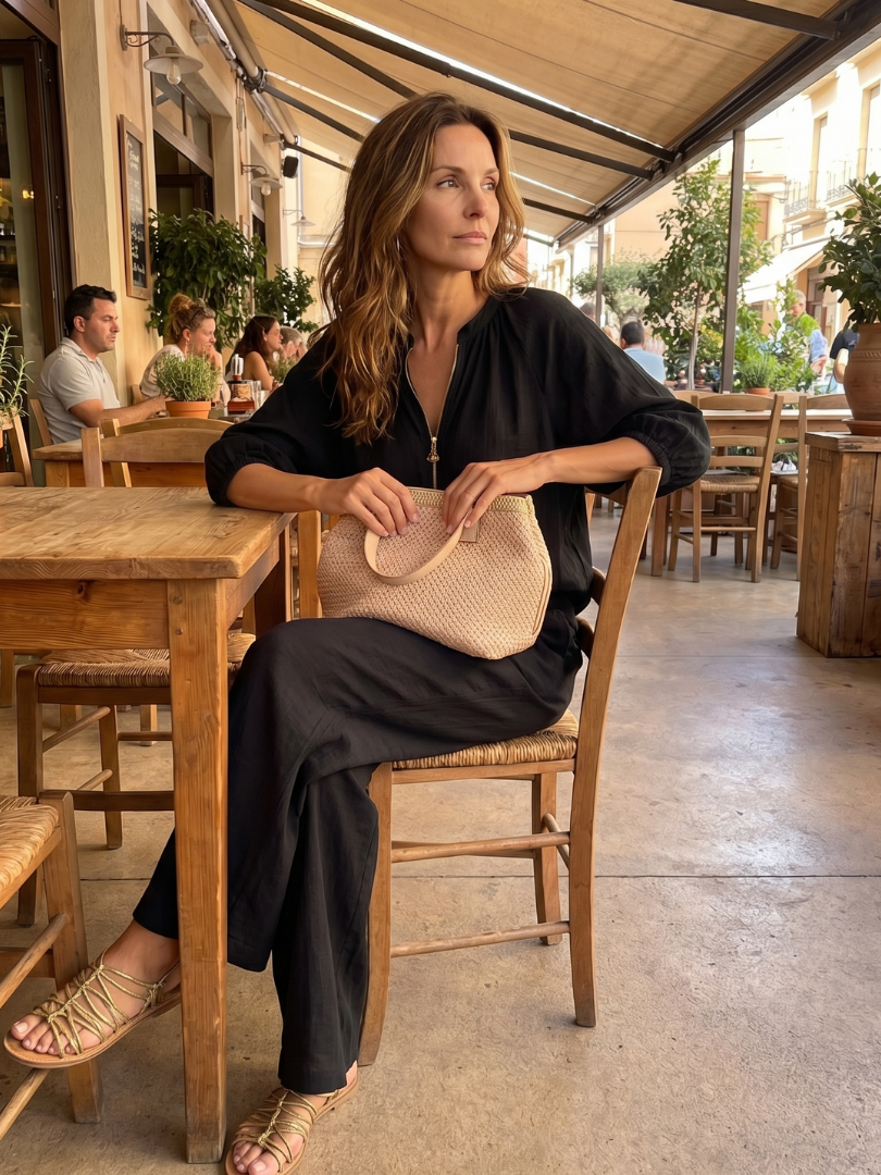 Natalia - Blouson Top met Rits en Brede Pantalon Set