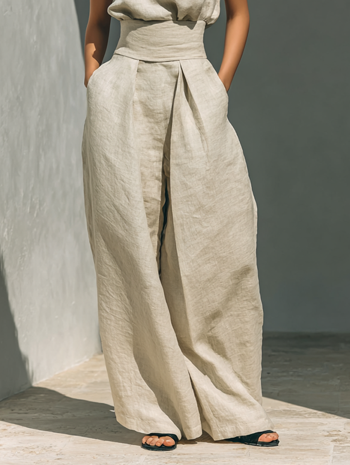 Maria - Minimalistische set met tanktop en wijde katoen-linnen broek voor dames