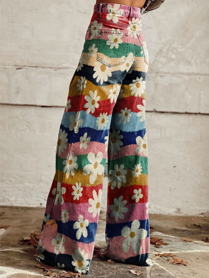 LÉON - Retro Bloemen Broeken Elegant en Comfortabel