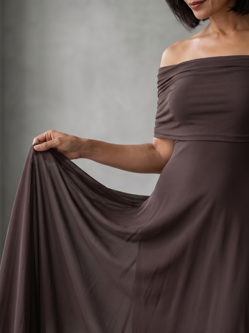 Juni - Off Shoulder Draped Midi Dress