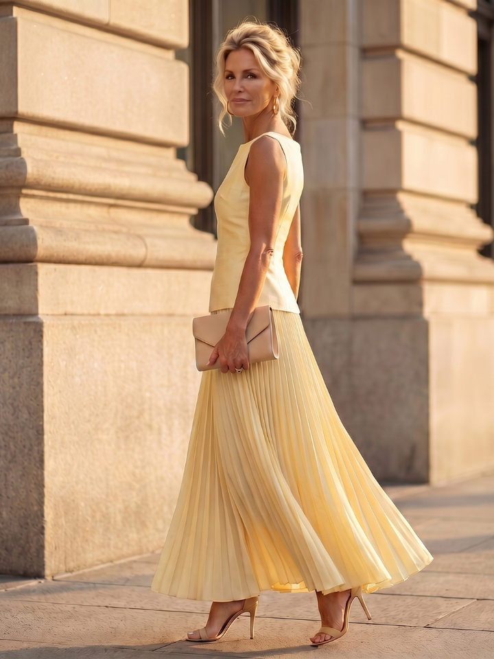 Rhodes - Gestructureerde Bodice Met Plissé Rok Set