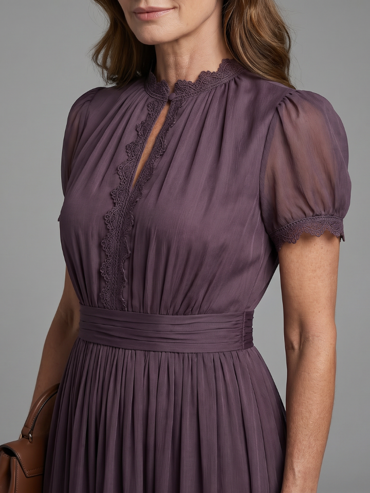 Elia - Maxi Jurk met Gathered Taille en Sleutelgat