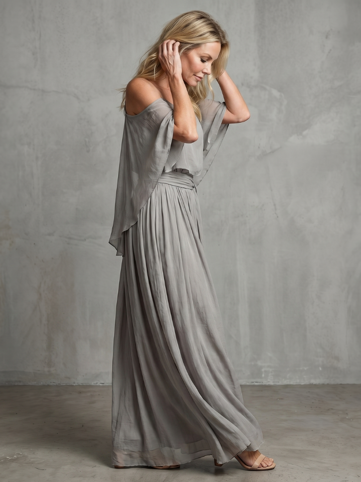 Marisol - Laagjes Drape Koude Schouder Top Brede Pijpen Set