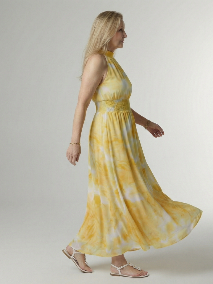 Sylin - Geplooide Halter Midi Jurk