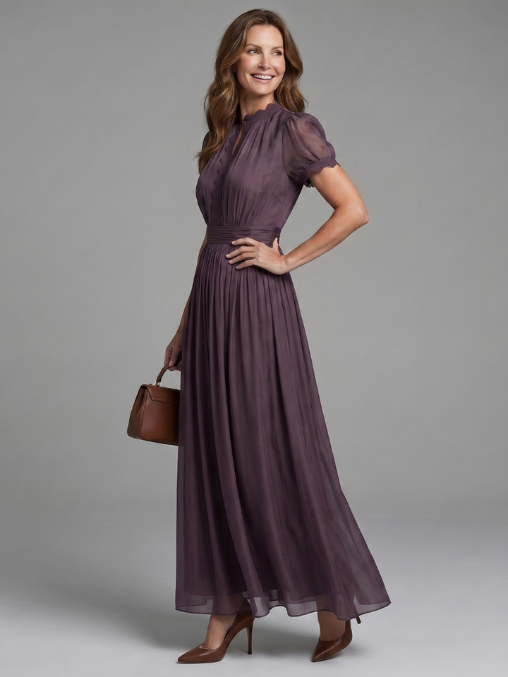 Elia - Maxi Jurk met Gathered Taille en Sleutelgat