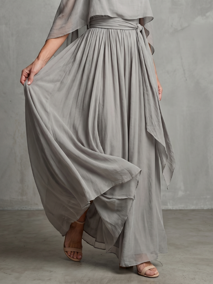 Marisol - Laagjes Drape Koude Schouder Top Brede Pijpen Set