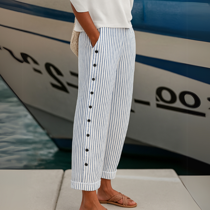 Caitlin - Stijlvolle Gestreepte Broek Met Knopen