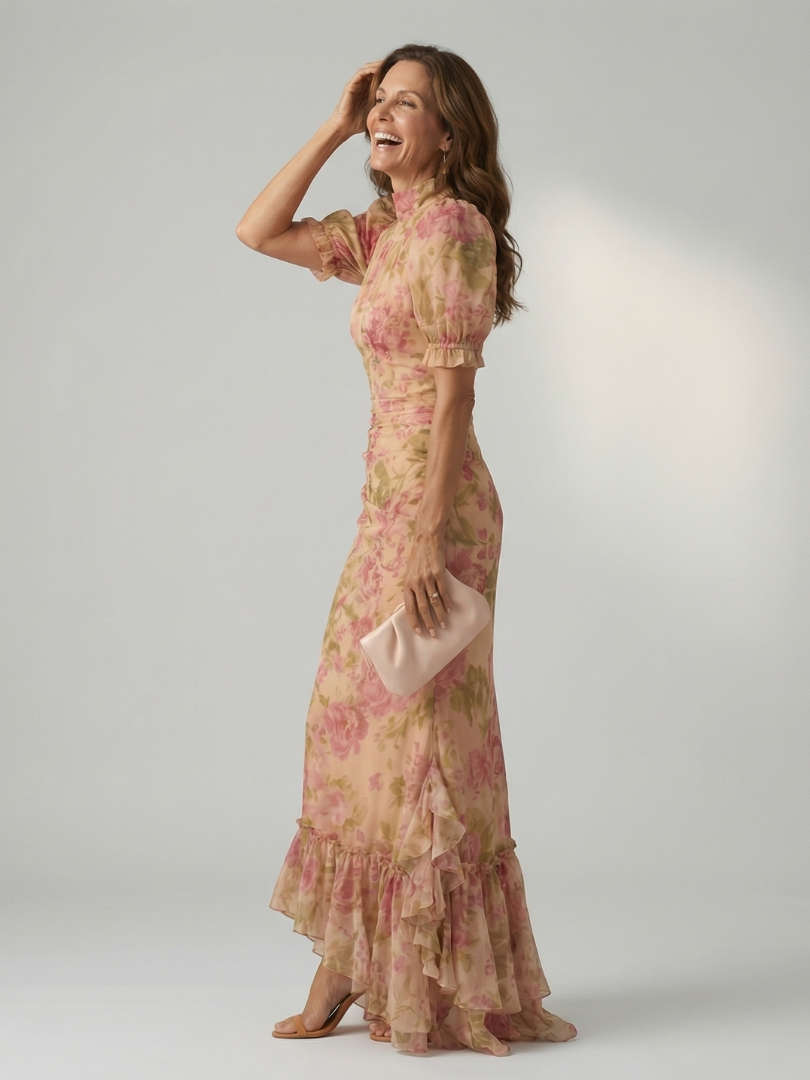 Vianne - Zachte Hoge Hals Maxi Jurk