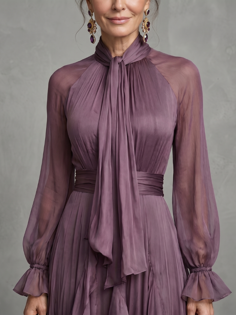 Demetria - Strik Hals Ruffle Gelaagd Maxi Jurk