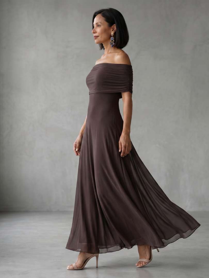 Juni - Off Shoulder Draped Midi Dress