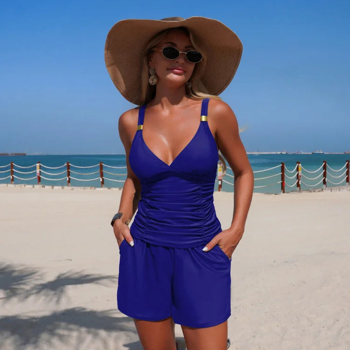 Harper - Gerimpeld tankini set met zakken