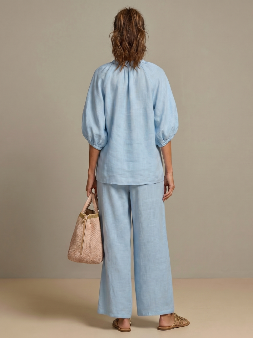 Natalia - Blouson Top met Rits en Brede Pantalon Set