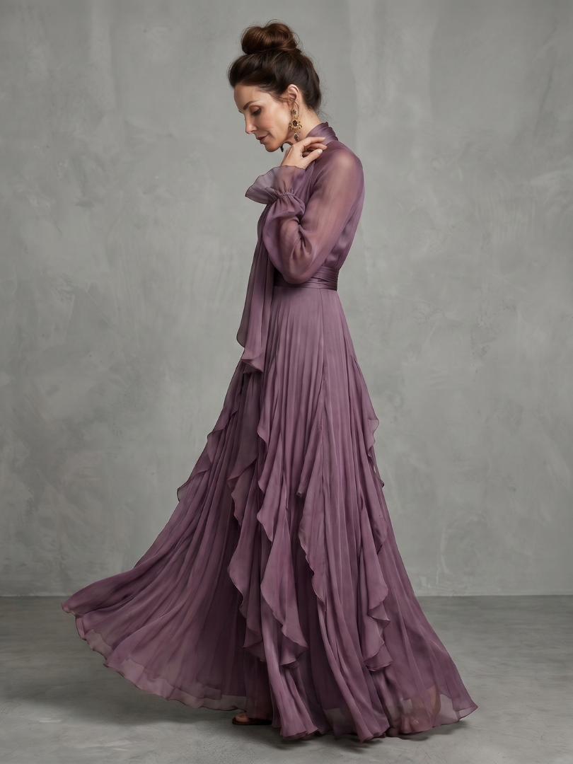 Demetria - Strik Hals Ruffle Gelaagd Maxi Jurk