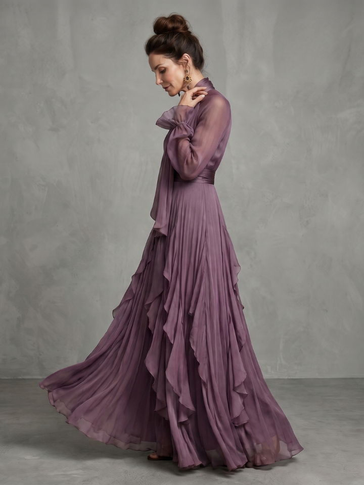 Demetria - Strik Hals Ruffle Gelaagd Maxi Jurk
