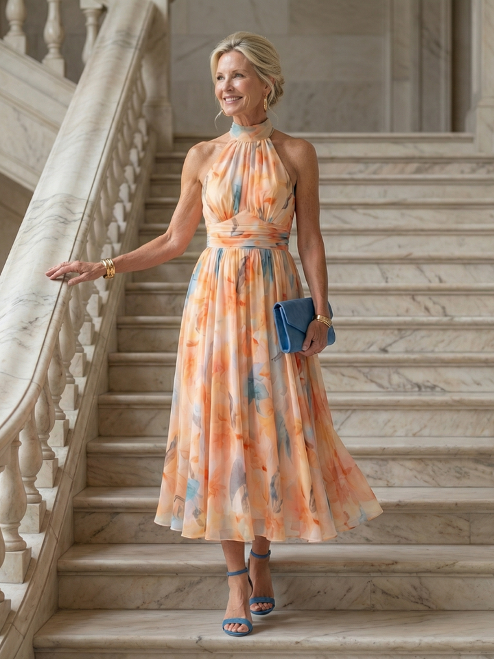 Elin - Zachte Halter Midi Jurk