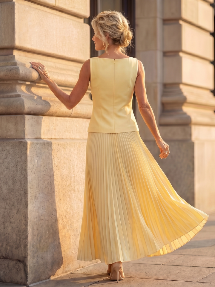 Rhodes - Gestructureerde Bodice Met Plissé Rok Set