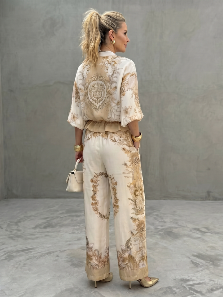 Indie - Zip Voorkant Blouson Top Gedrukt Twee Delige Set