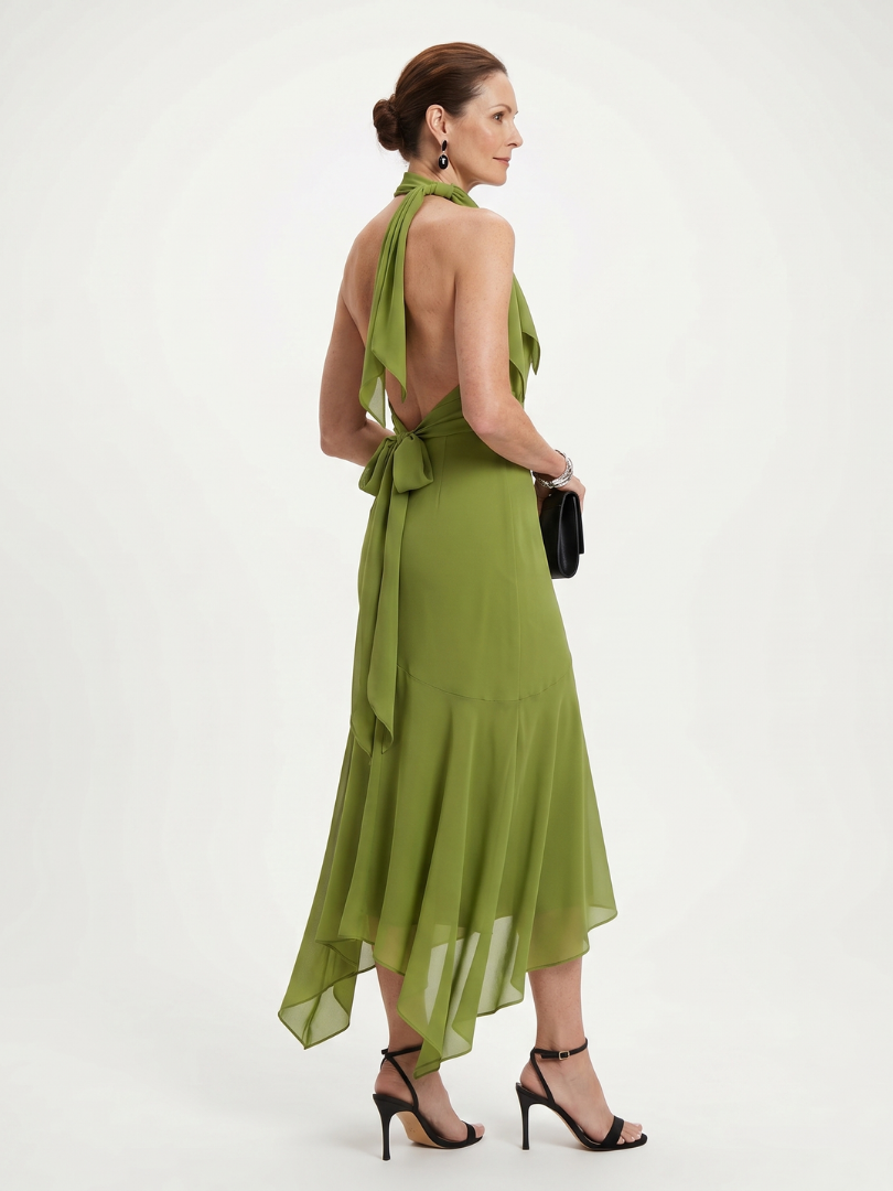 Winifred - Drapé Halter Keyhole Midi Jurk