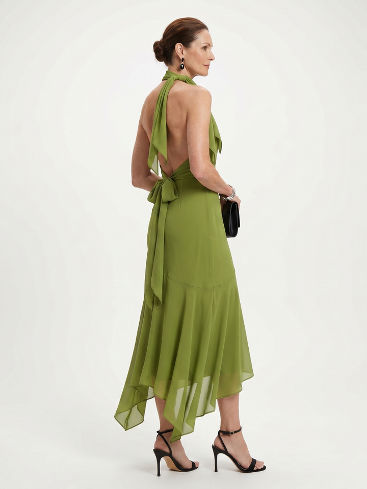 Winifred - Drapé Halter Keyhole Midi Jurk
