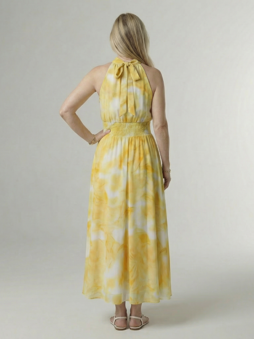 Sylin - Geplooide Halter Midi Jurk