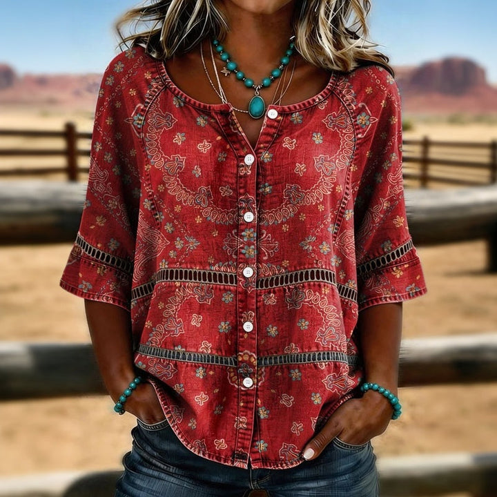 Aurore - Vintage blouse met etnisch patroon