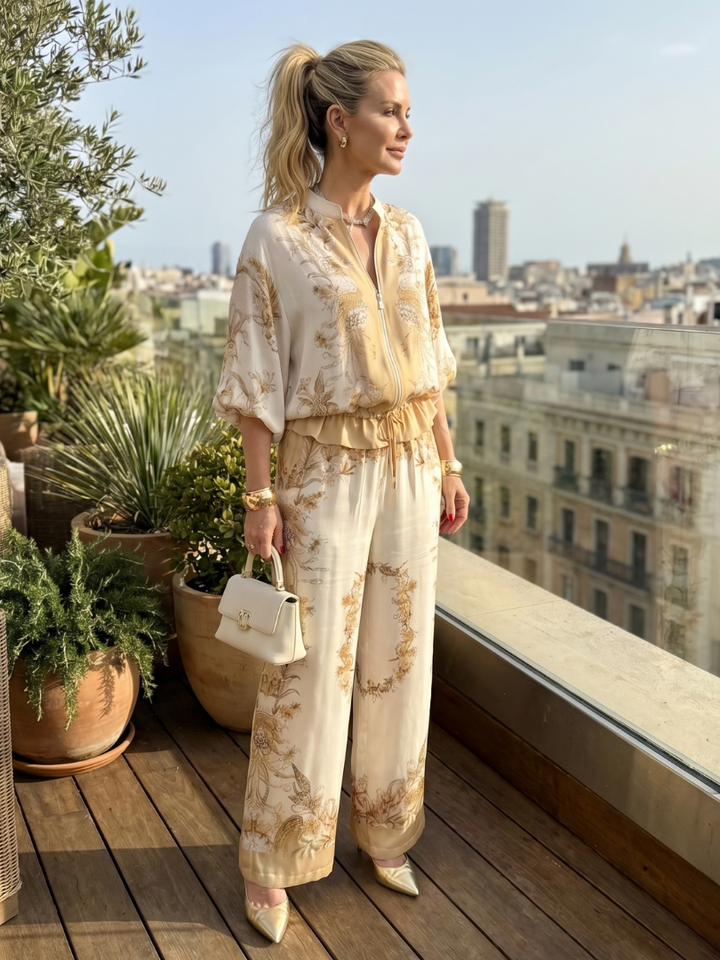Indie - Zip Voorkant Blouson Top Gedrukt Twee Delige Set