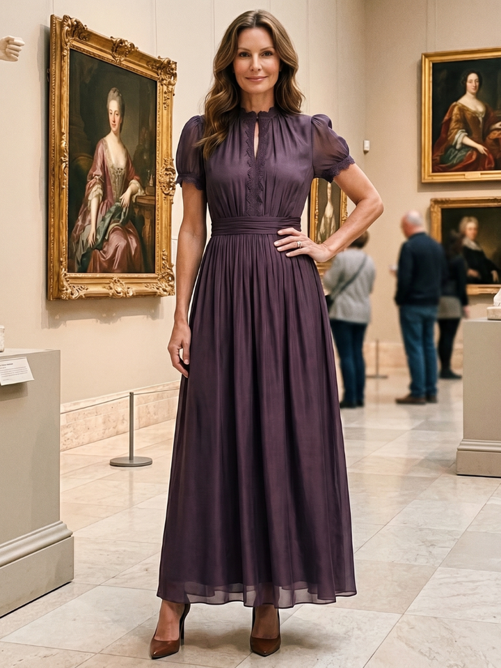 Elia - Maxi Jurk met Gathered Taille en Sleutelgat