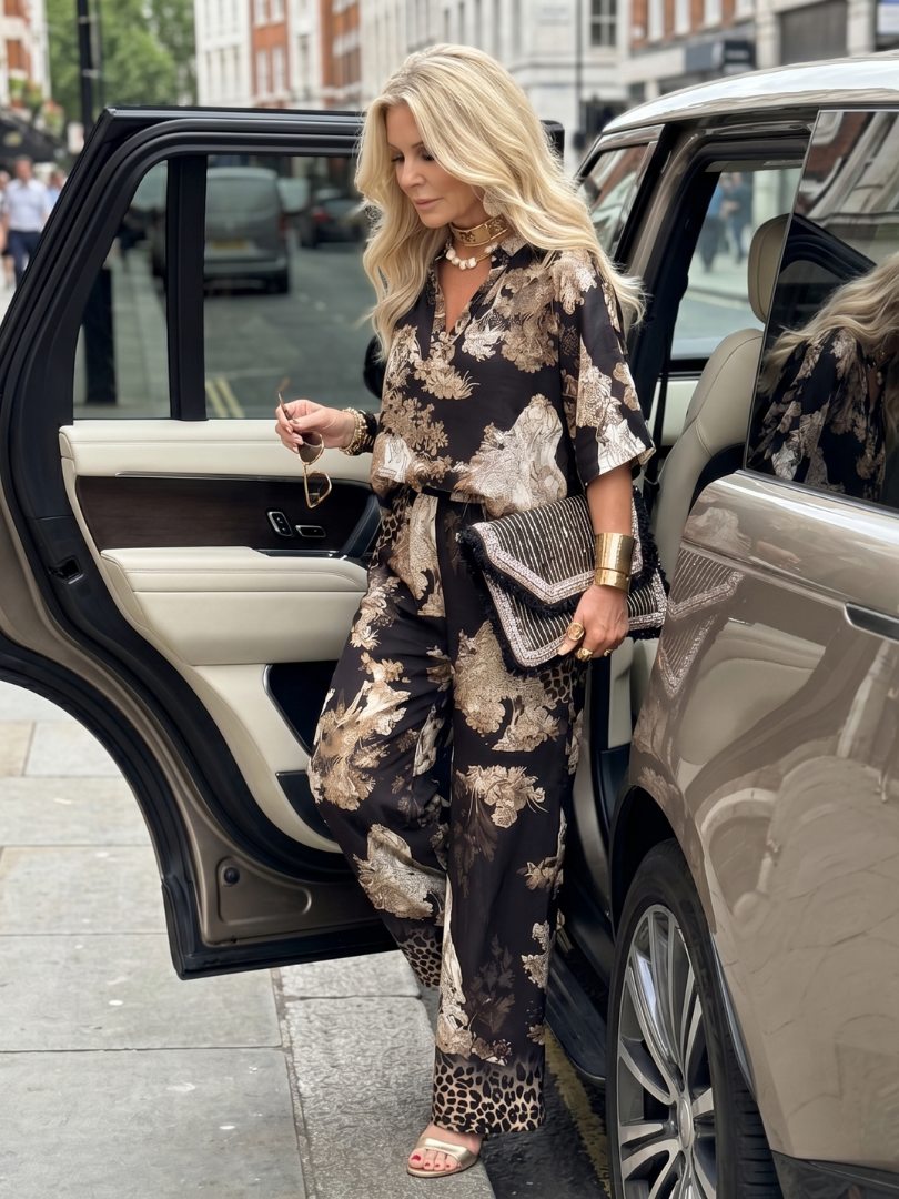 Mina - Geprinte Wijd Been Wrap Top Set