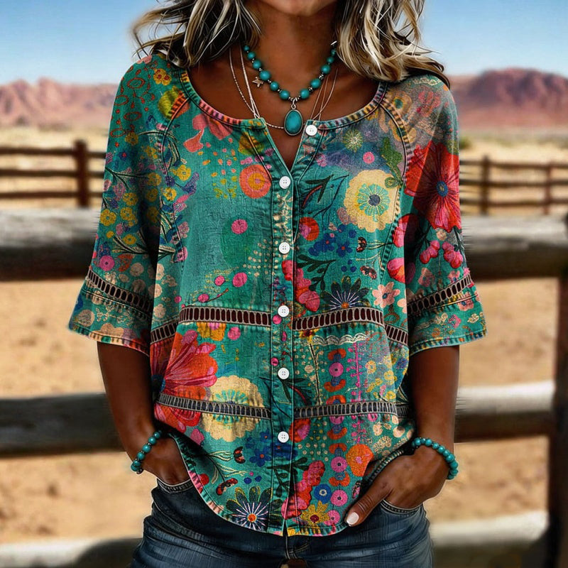 Amandine - Vintage blouse met bloemenprint