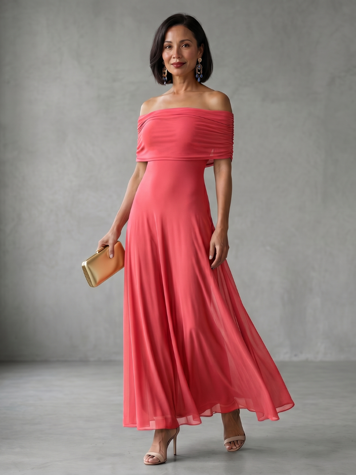 Juni - Off Shoulder Draped Midi Dress
